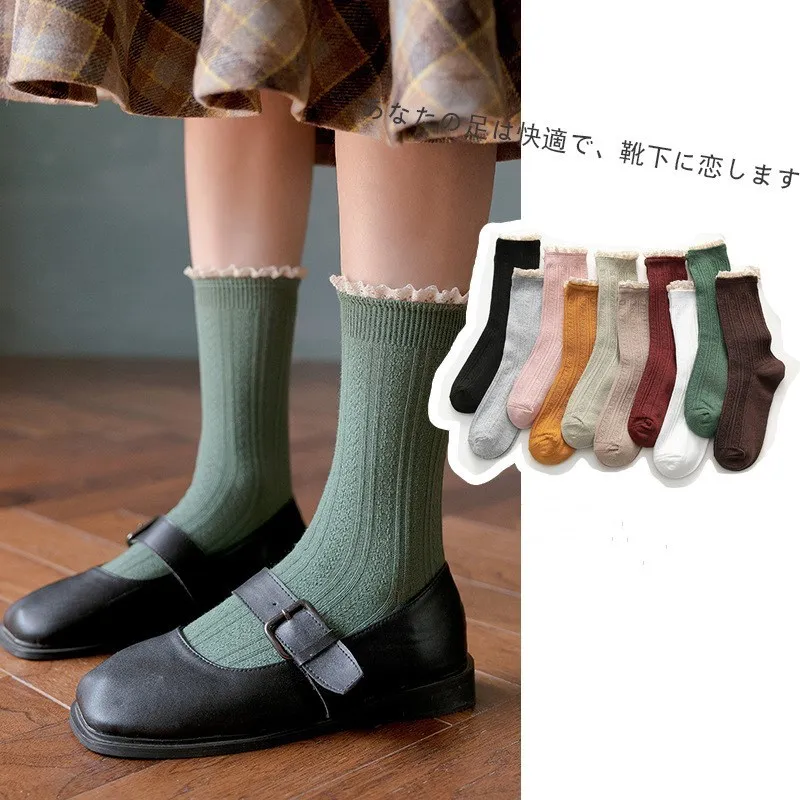 2023温Laceworkリルソックスの固綿通気性のある原宿のヴィンテージStreetwearクルーソック日本のカワイイのかわいい女性の靴下