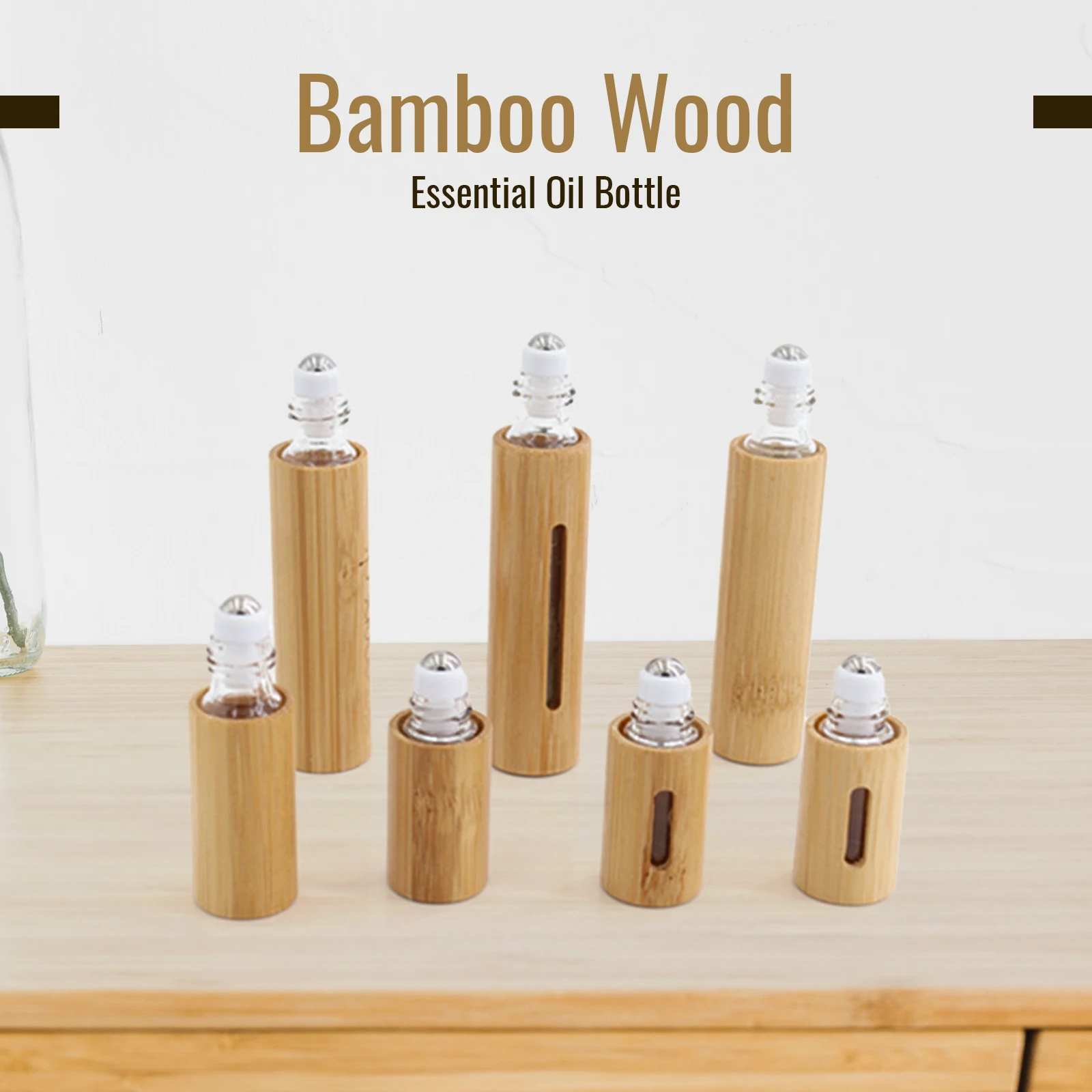 3/5/10ml天然の竹木のロールのためのフィードバックボトルとウィンドウ油サブボトリング香水ローラーボトル詰め替え可能なボトル