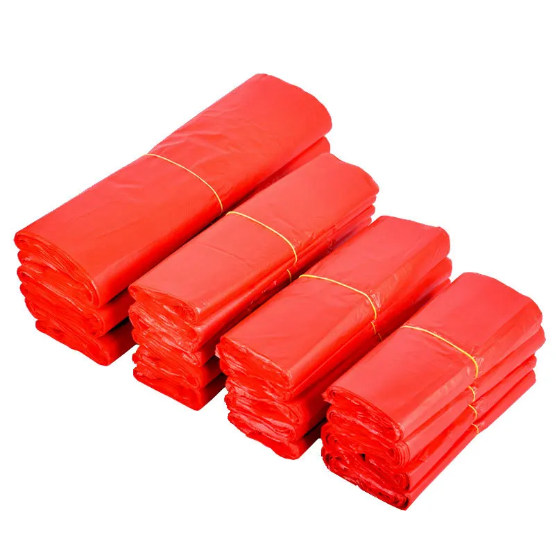 50pcs赤いプラスチック製のバッグスーパー雑貨のギフトショッピングバッグの厚みを出しハンドルベストバッグキッチン収納クリーンゴミ袋