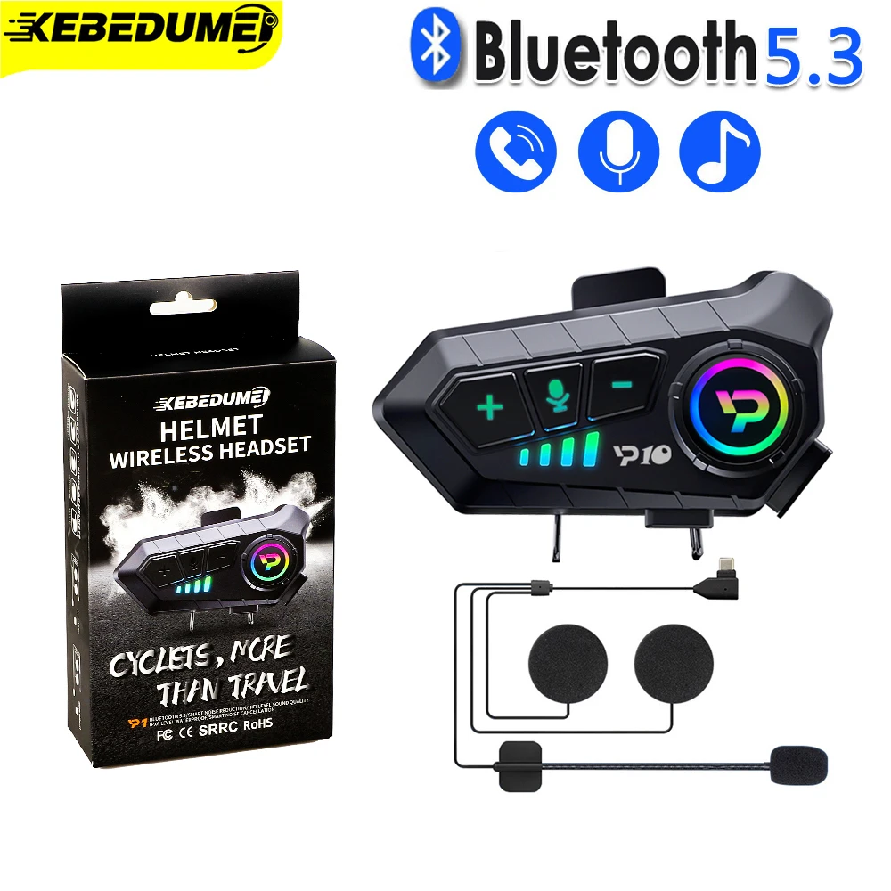 Kebidumei YP10無線Bluetooth5.3バイクヘルメットハンズフリヘッドセットコキット防水音楽プレーヤーイヤホンスピーカー