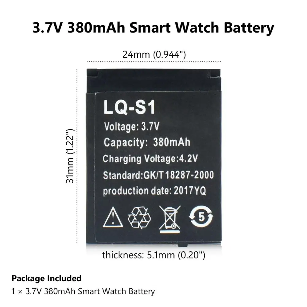 LQ-S1 3.7V380mAh GTFスマートウォッチ電池GTF耐久性のリチウム二次電池のためのスマートウォッチQW09DZ09W8
