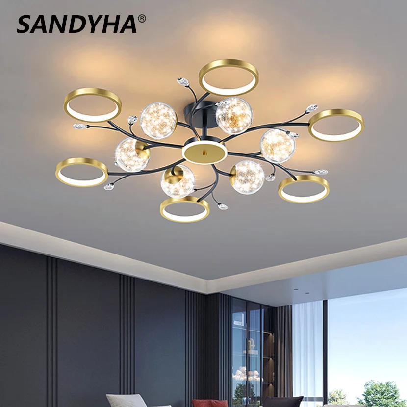 SANDYHA2022新天井ランプ星のガラスボール結晶シャンデリアのためのリビングダイニングベッドルームジーンズとジーンズウェアを吊り下げ式照明器具