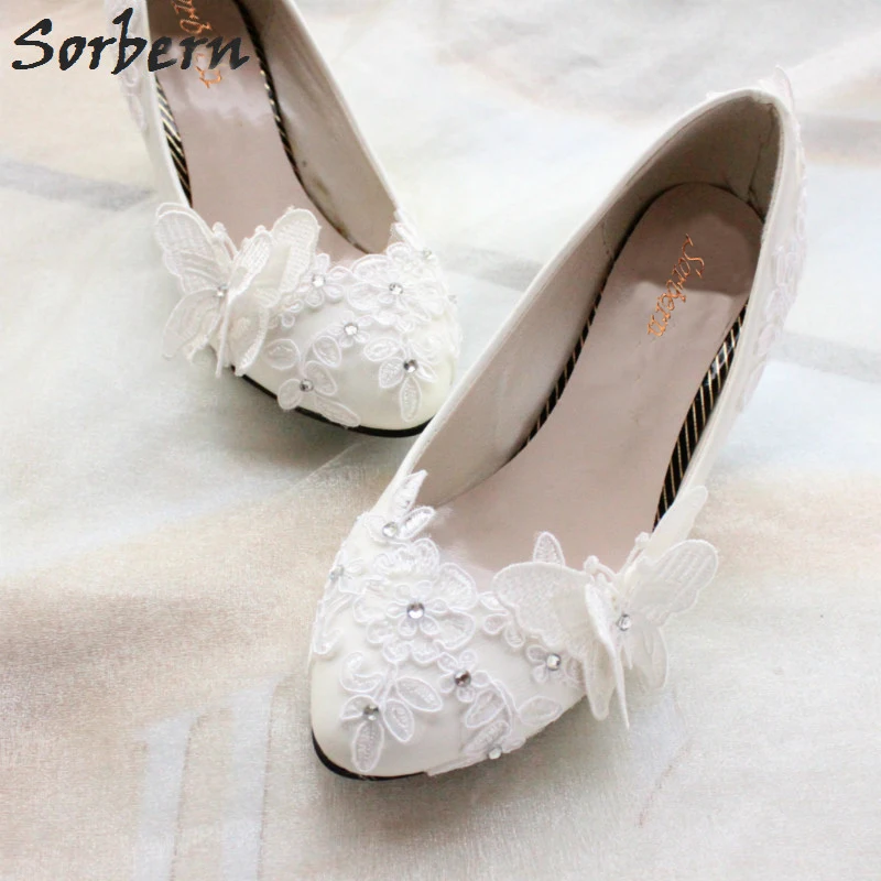 Sorbern蝶花の平坦結婚式靴は滑りにファッショナブルなジュエリー女性オフホワイトブライダル靴と玉になった僕ぺ