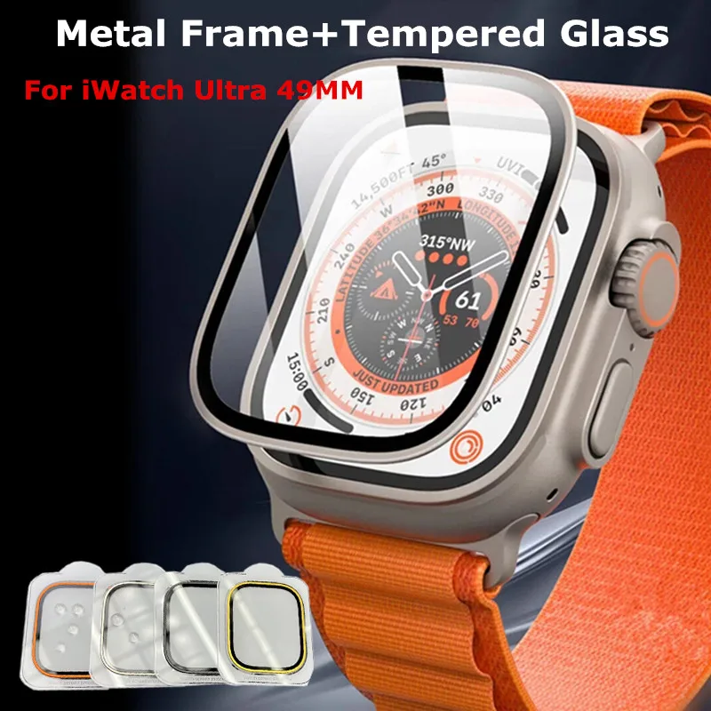 チタン合金フレームの場合用ガラスープの超49MMフルカバー画面保護フィルムは、Apple iWatch超強化ガラス