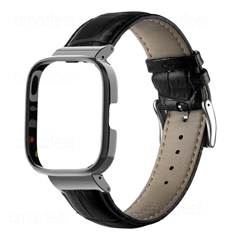 ブレスレット用のレジュメはあなた自身の広告Mi見Lite/Redmi時計の3つの活動/Watch2ライトのレザーストラップが取り付けら+金属ケースカバープロテクターのバンドのベルトCorrea