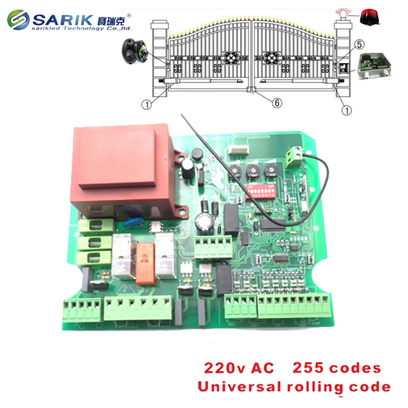 ユニバーサルモデルAC220Vロコード433mhzコントロールボードとケーススイングゲートオープナー