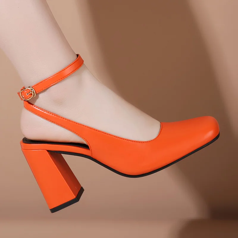 女子ポンプ2023ファッションオレンジ色のハイヒールのバックルドレスシューズ女性のための快適な浅者靴夏スト靴
