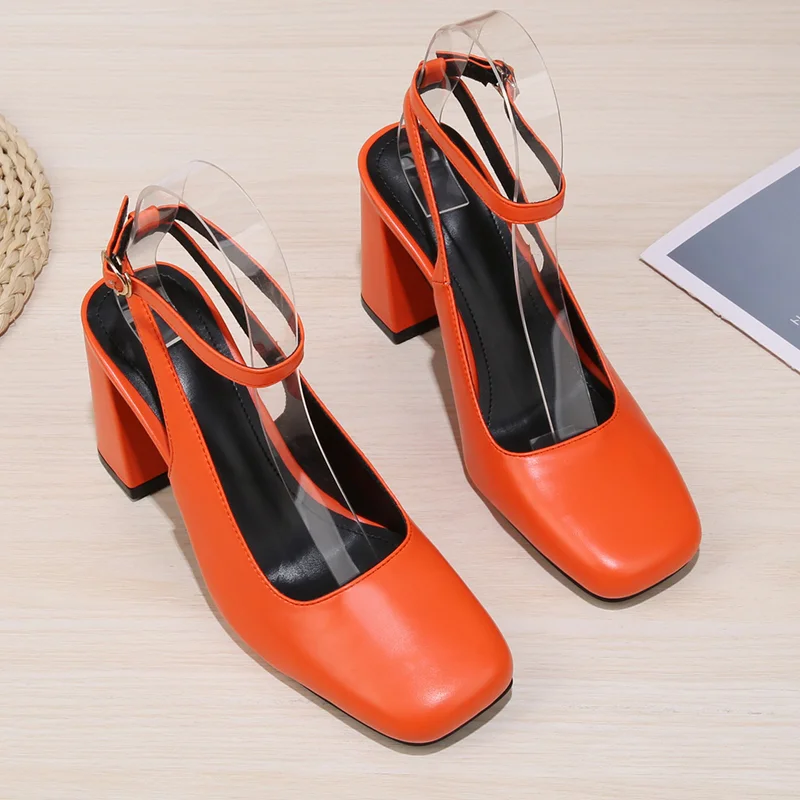 女子ポンプ2023ファッションオレンジ色のハイヒールのバックルドレスシューズ女性のための快適な浅者靴夏スト靴