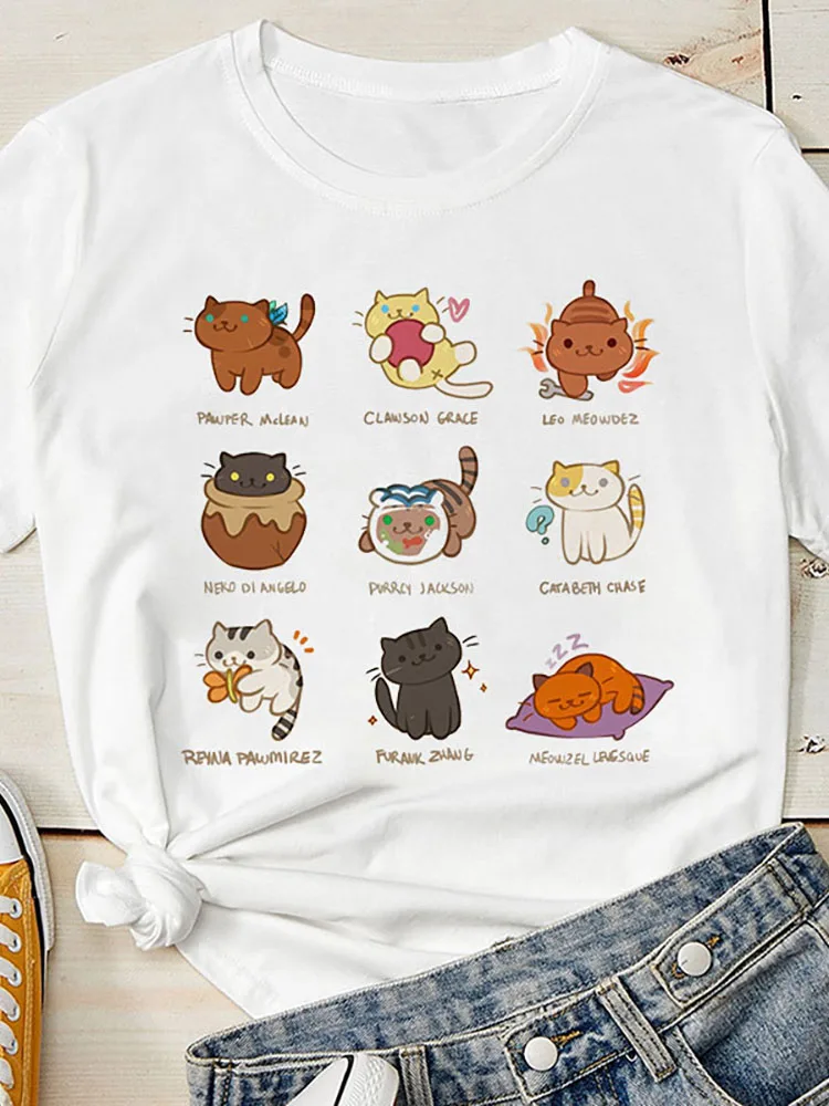 学生TシャツKawaii猫印刷夏の女性のファッションtシャツ印刷かわいい猫グラフィックTシャツ半袖Streetwear Y2kティ