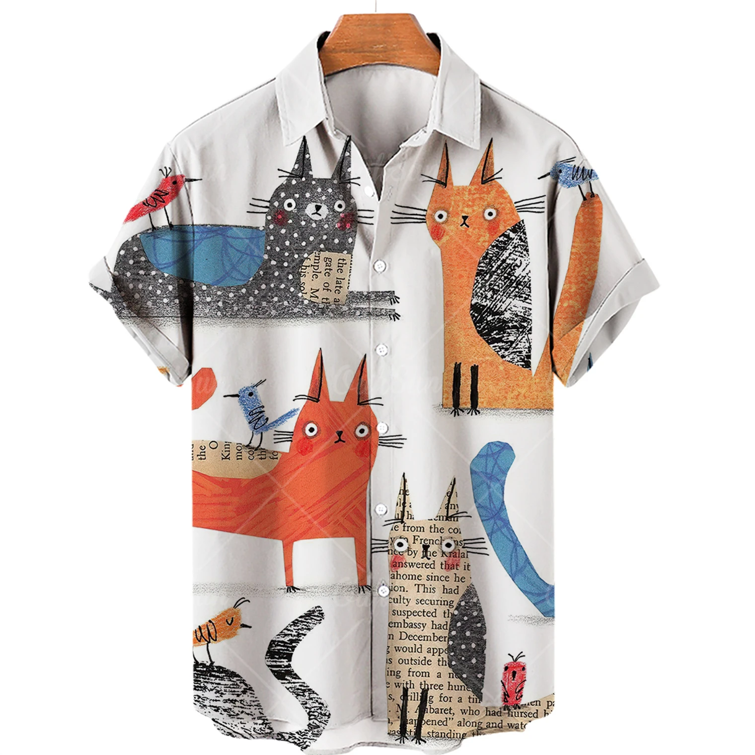 男の夏猫のパターンハワイシャツの大型印刷社会花Camisa漫画男性のグラフィティ衣新しいヴィンテージ原宿