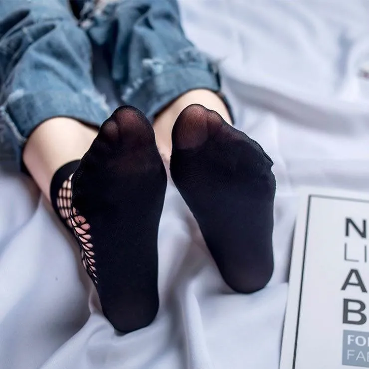透明耐フックワイヤー Ankle Socksファインニットウェアは女性中空純ソックスの絹のスレッドできるメッシュネソックス黒